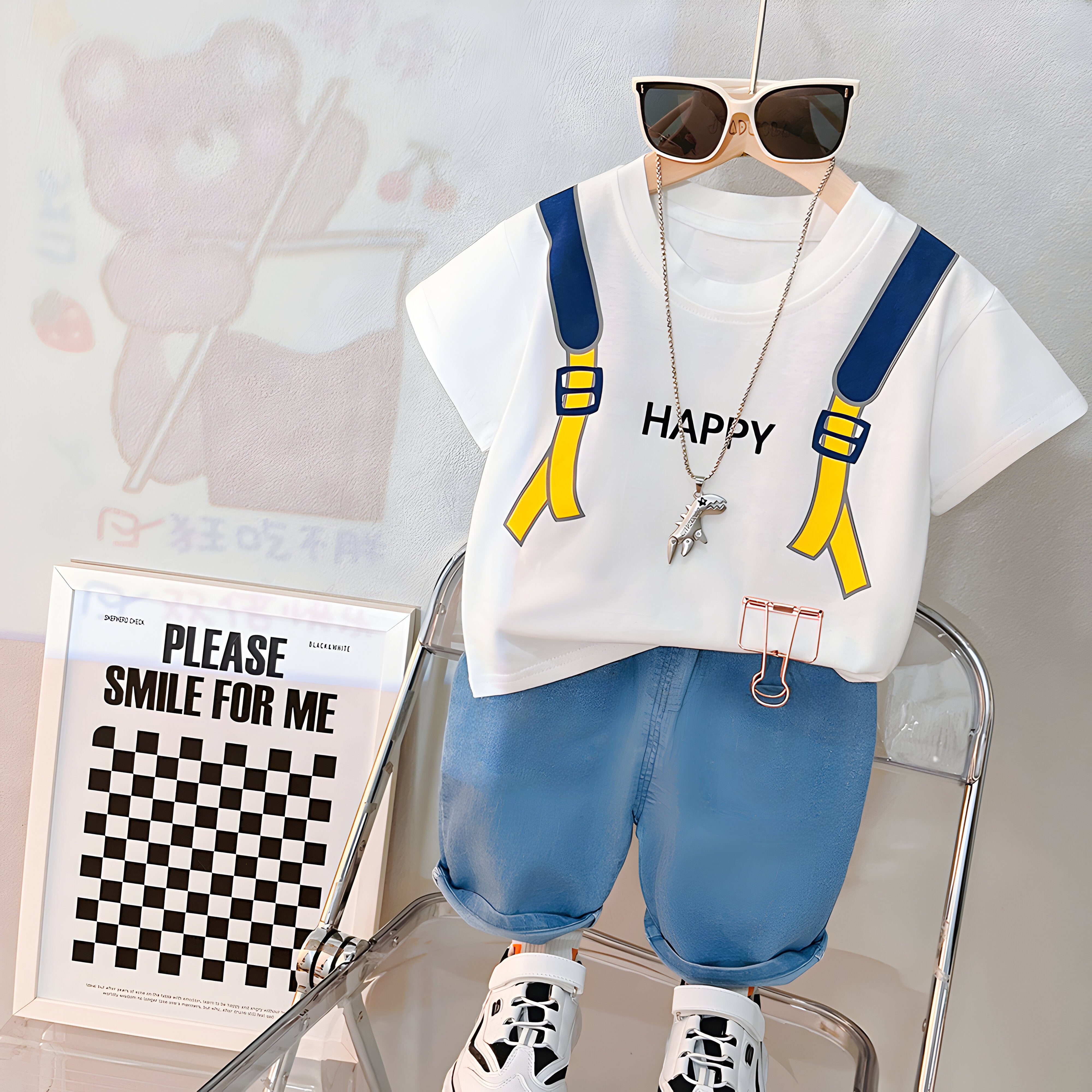 Happy back pack white T-shirt & Shorts