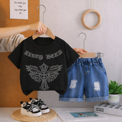 Googo Gaaga Boy's Cotton Sword Embellished Print T-Shirt & Shorts Set - Black