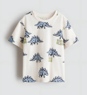 Boy's Dino Club Print Half-Sleeve T-Shirt - White