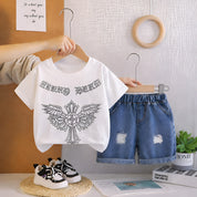 Googo Gaaga Boy's Cotton Sword Embellished Print T-Shirt & Shorts Set - White