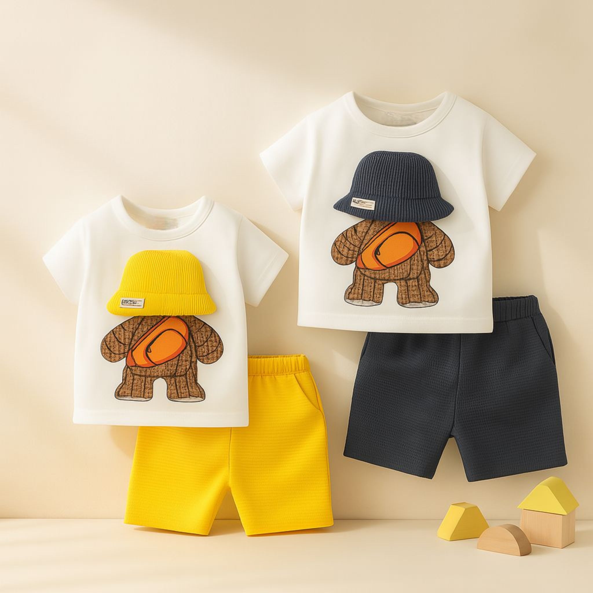 Navy & Yellow Bear Tshirt_shorts