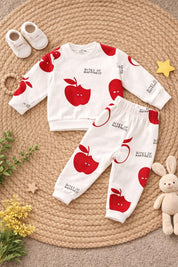 Boys Cotton Fleece Full Sleeves  Apple & Elephant Printed Sweatshirt With Joggers Set Pack of 2