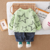 Boys Cotton Knit Full Sleeves Rainbow & Stars Printed Sweatshirt With Pant Pack of 2 - Red & Green