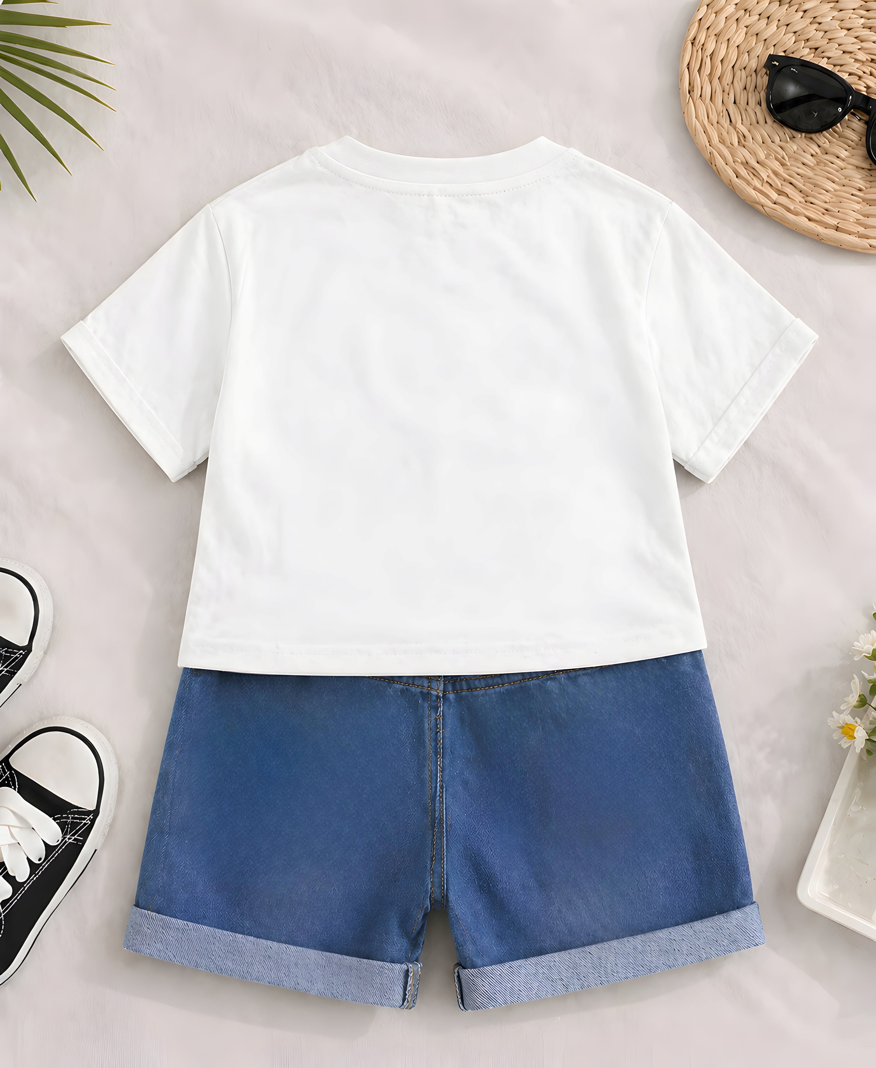 Googo Gaaga Boy's Cotton Car Print T-Shirt & Shorts Set - White