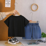 Googo Gaaga Boy's Cotton Star Embellished Print T-Shirt & Shorts Set - Black