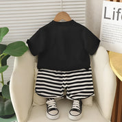Boy's Cotton Dog Print T-Shirt & Shorts Set - Black