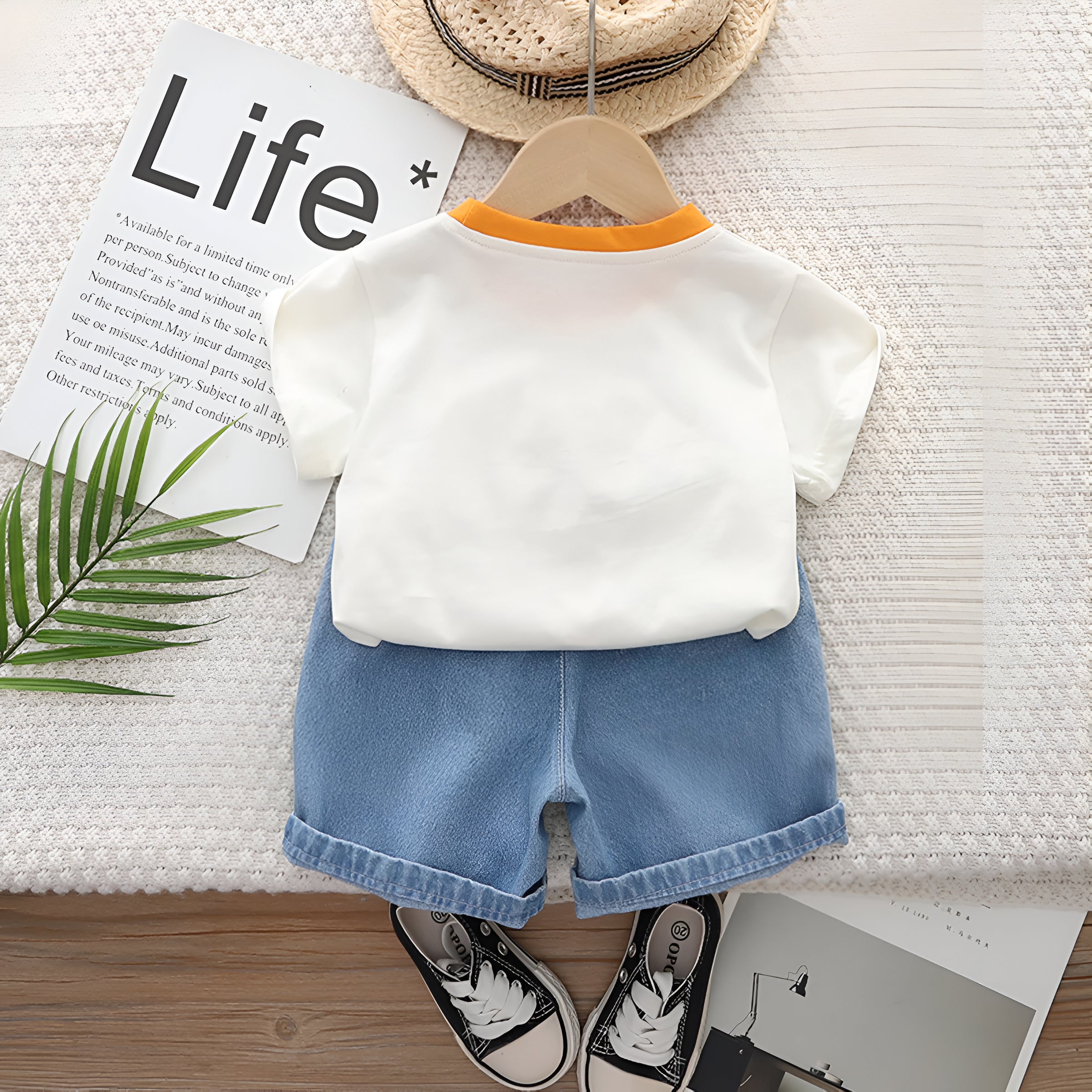 Boy's White Monster Print T-Shirt & Shorts Set