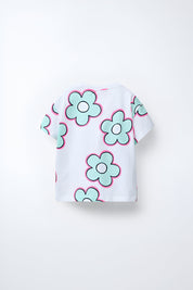 Googo Gaaga GIrls Flower Printed T-shirt in White