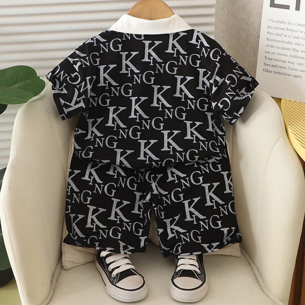 Googo Gaaga Boys Cotton King Printed T-Shirt & Shorts Set - Black
