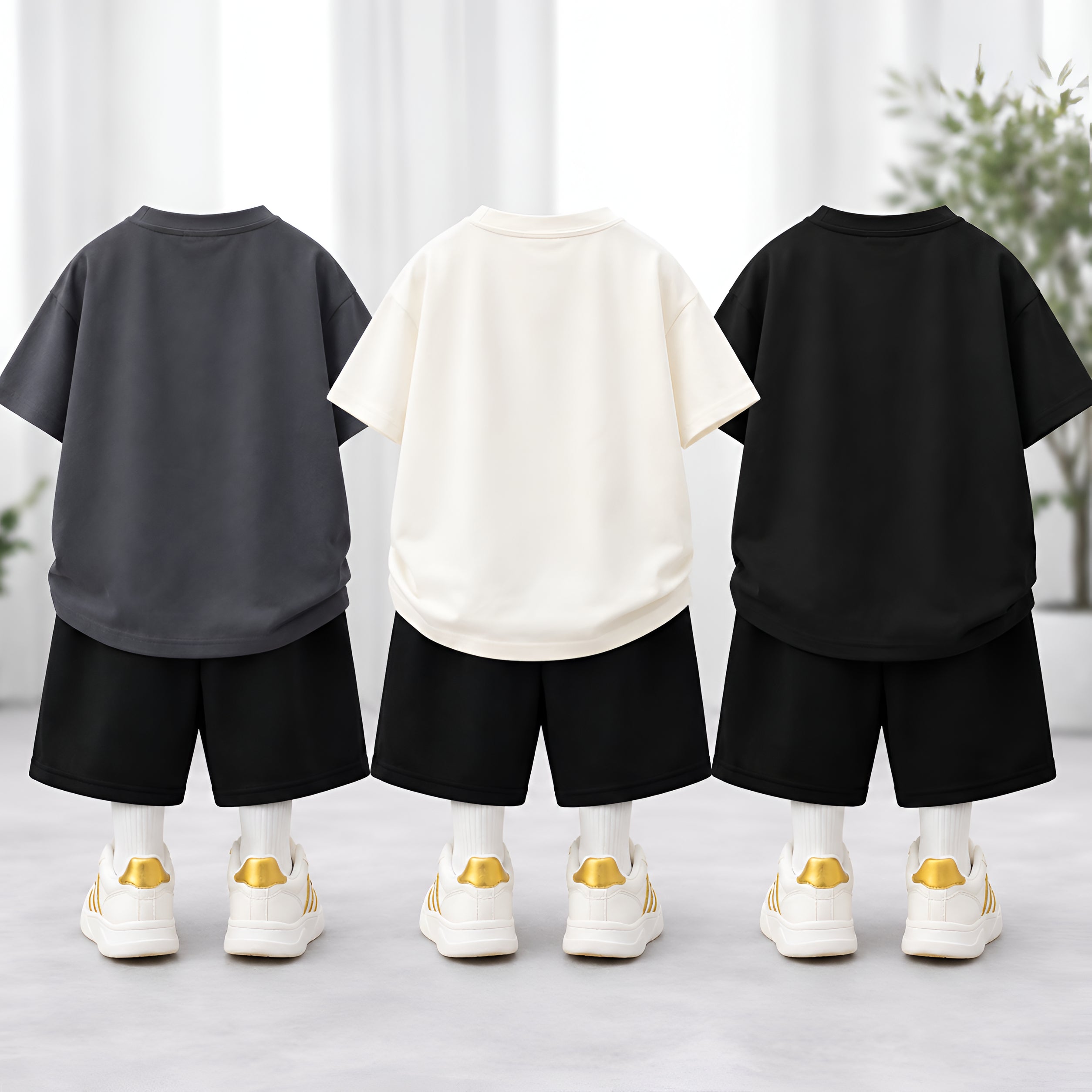 Googo Gaaga Boys Cotton Printed T-Shirt & Shorts Pack of 3 - White, Grey & Black