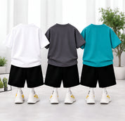 Googo Gaaga Boys Cotton Printed T-Shirt & Shorts Pack of 3 - Blue, Grey & White