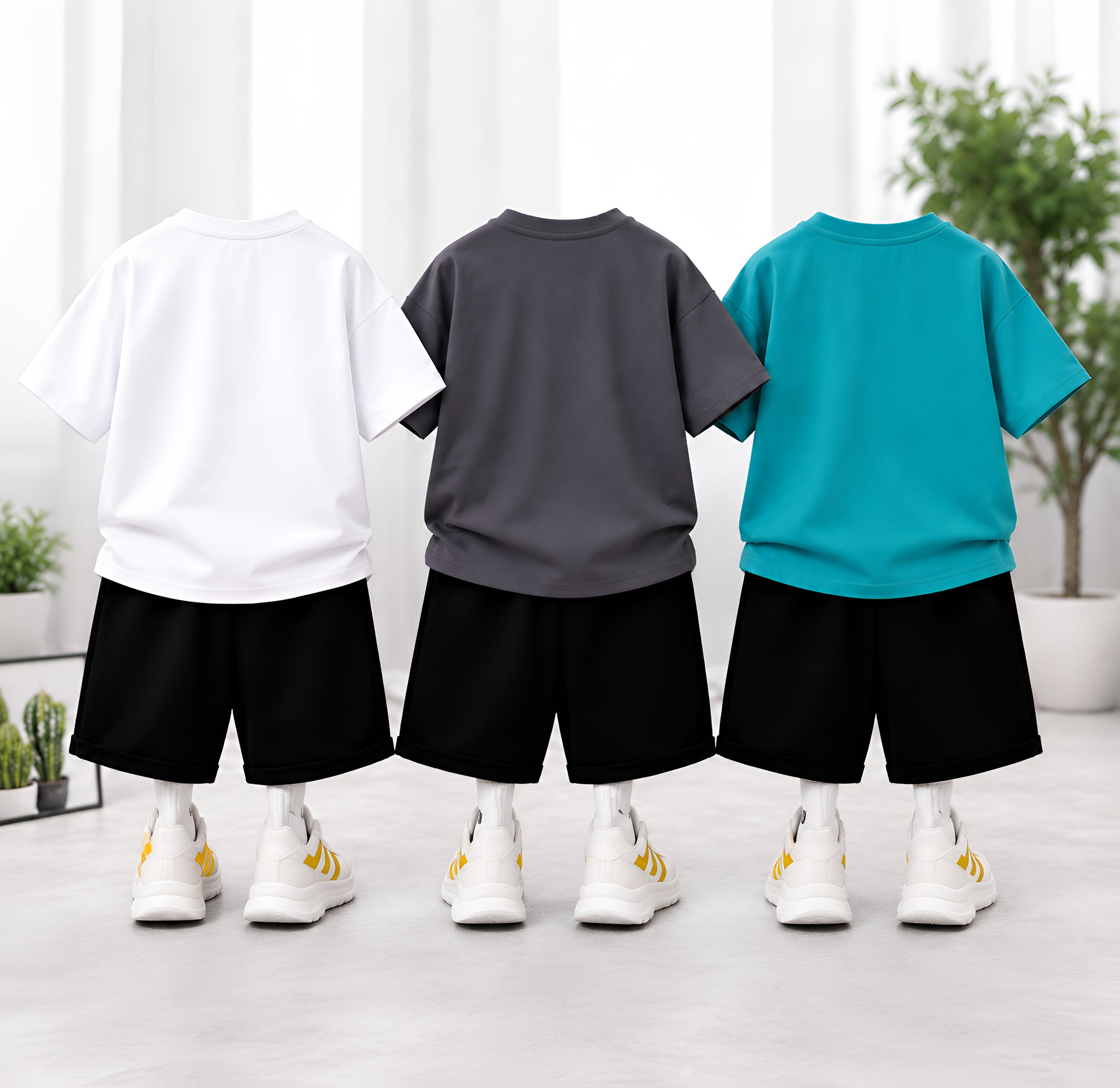 Googo Gaaga Boys Cotton Printed T-Shirt & Shorts Pack of 3 - Blue, Grey & White
