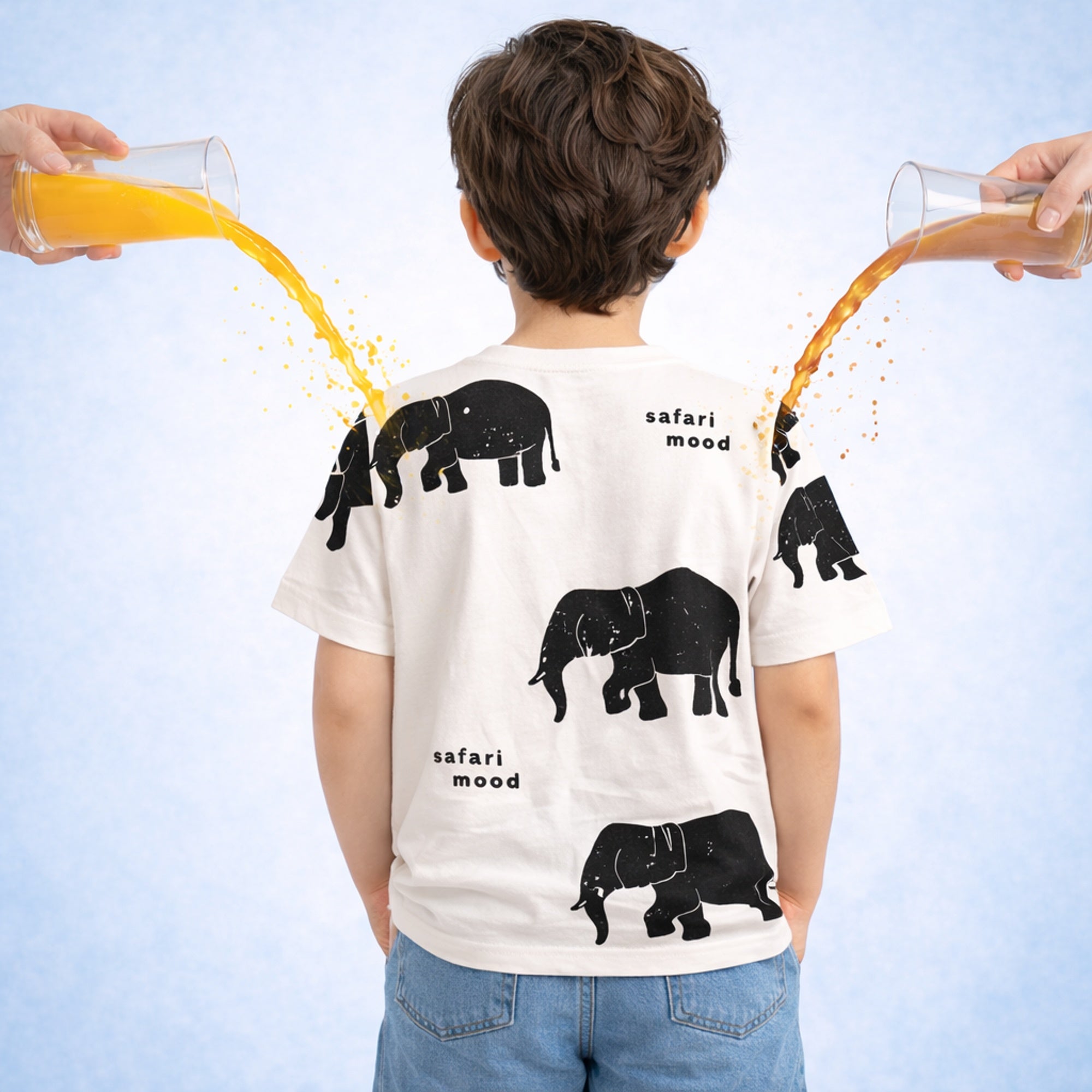 Boy's Elephant Print Spill-Proof Half-Sleeve T-Shirt