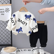 Boys Cotton Light Winter Knit Full Sleeves Teddy Printed Sweatshirt With Joggers Set Pack of 2