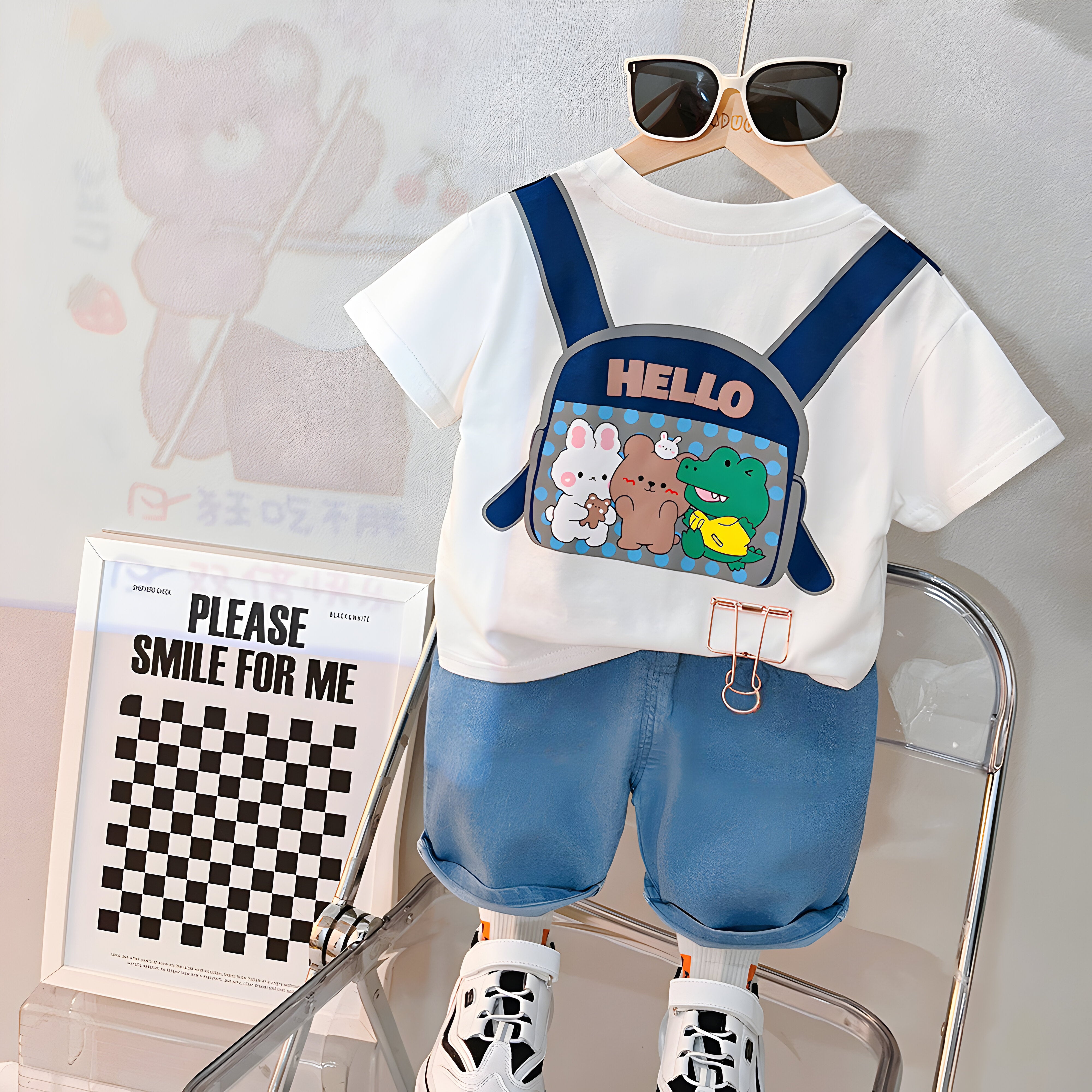 Happy back pack white T-shirt & Shorts