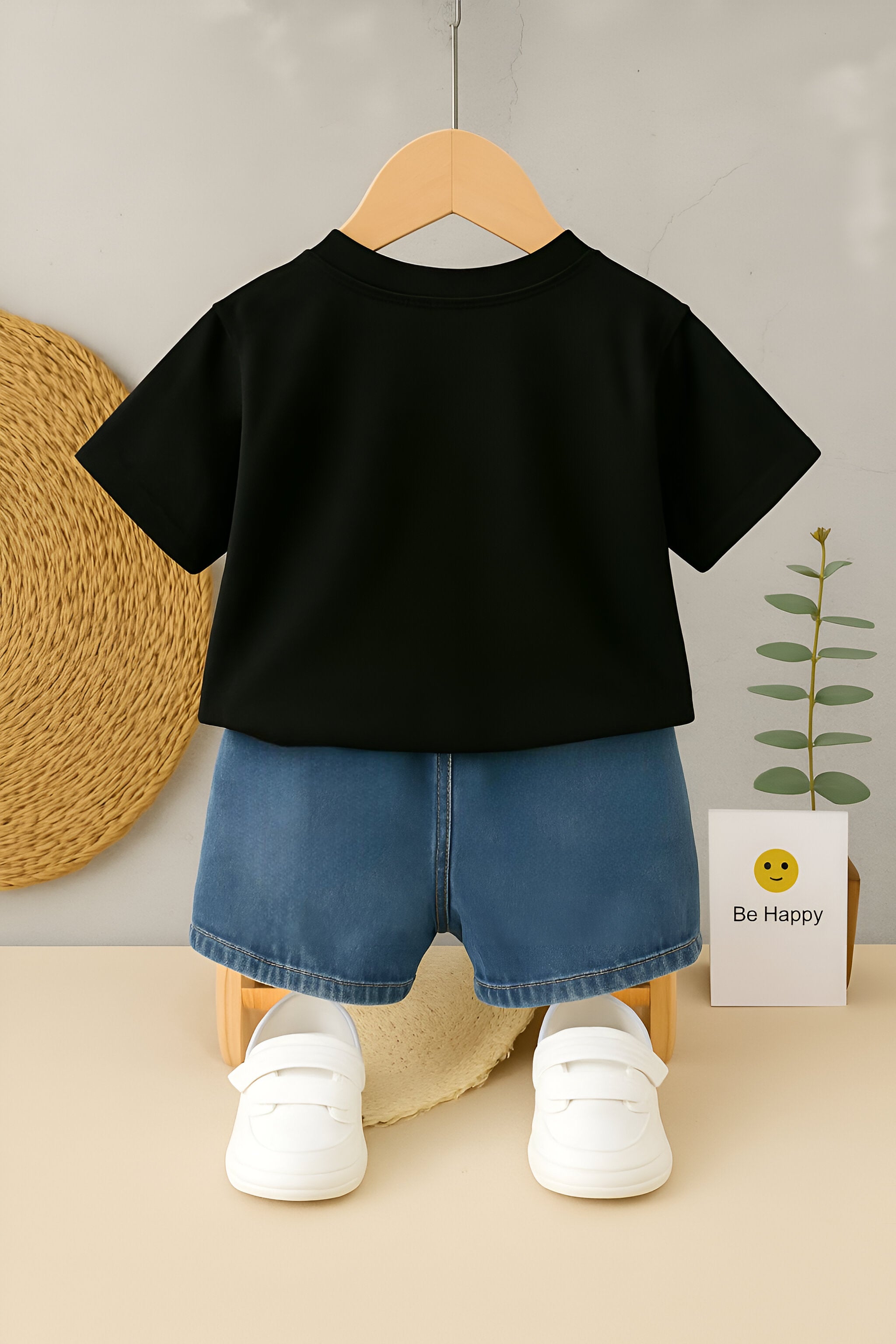 Boys Cotton Half Sleeves Tee & Shorts Set Pack of 2  - Black Super Dino & White Tractor