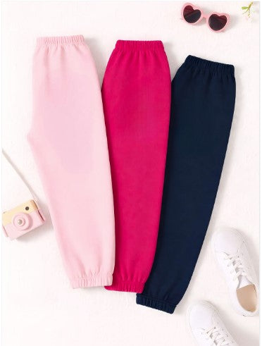 Girl's 3-Pack Pink, Blue and Baby Pink Joggers