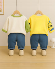 Boys Light Winter Cotton Knit Full Sleeves Printed Sweatshirt With Pant Pack of 2