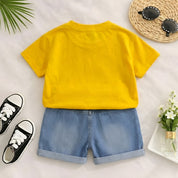 Googo Gaaga Boys Cotton EggDino Printed T-Shirt & Shorts Set - Yellow