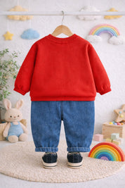 Boy's Light Winter Red Rainbow Print Sweatshirt & Pants Set