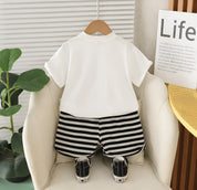 Boy's Cotton Dog Print T-Shirt & Shorts Set - White