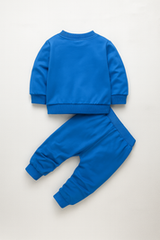 Boy's Cotton Knit Light Winter Text Printed Sweatshirt With Joggers Pant Set - Royal