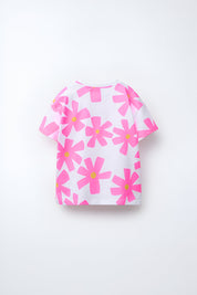 Googo Gaaga GIrls Flower Printed T-shirt in Pink