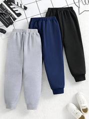 Boy's Cotton Knit Dino Printed Joggers Set Pack of 3 - Grey, Navy & Black