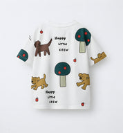 Boy's Dog Print Half-Sleeve T-Shirt - White