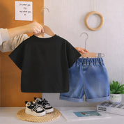 Googo Gaaga Boy's Cotton Sword Embellished Print T-Shirt & Shorts Set - Black