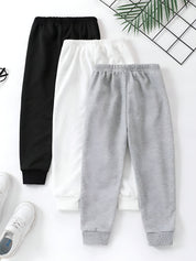 Boy's Cotton Knit Dino Printed Joggers Set Pack of 3 - White, Grey & Black