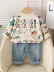 BUY 1 GET 1 FREE Boy's Cotton Fleece Sweatshirt and Joggers Set + Free Light Winter Sweatshirt and Jogger Set