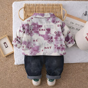 Boy's Cotton MIni Text Printed Shirt With Pant Set - Pink