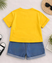 Googo Gaaga Boy's Cotton Car Print T-Shirt & Shorts Set - Yellow