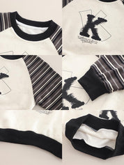 Boy's Light Winter Cotton Knit K Text Printed Sweatshirt With Jeans Set - Black