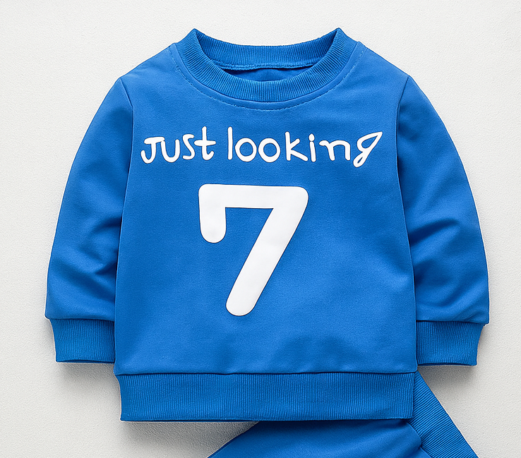 Boy's Cotton Knit Light Winter Text Printed Sweatshirt With Joggers Pant Set - Royal