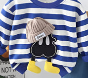 Boy's Cotton Loop Knit Winter Full Sleeves Teddy Embroidered Sweatshirt & Denim Pant Set - Blue