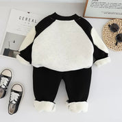 Boy's Cotton Fleece Winter Rabbit Printed Sweatshirt With Joggers Set - Cream