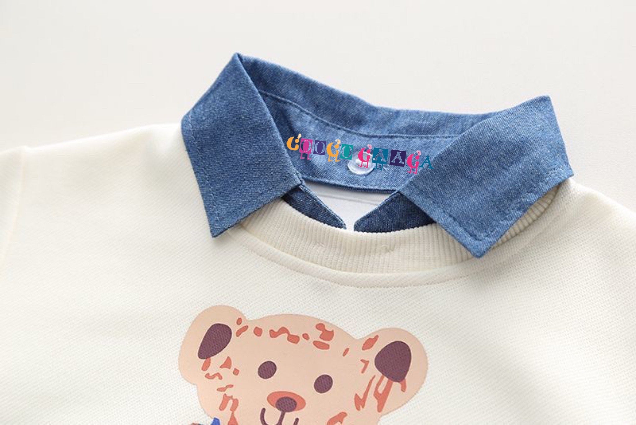 Boy's Light WInter Teddy Printed Sweatshirt & Denim Pants Set