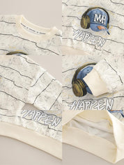 Boys Light Winter Cap Printed Sweatshirt And Denim Pant