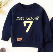 Boy's Cotton Knit Light Winter Text Printed Sweatshirt With Joggers Pant Set - Navy
