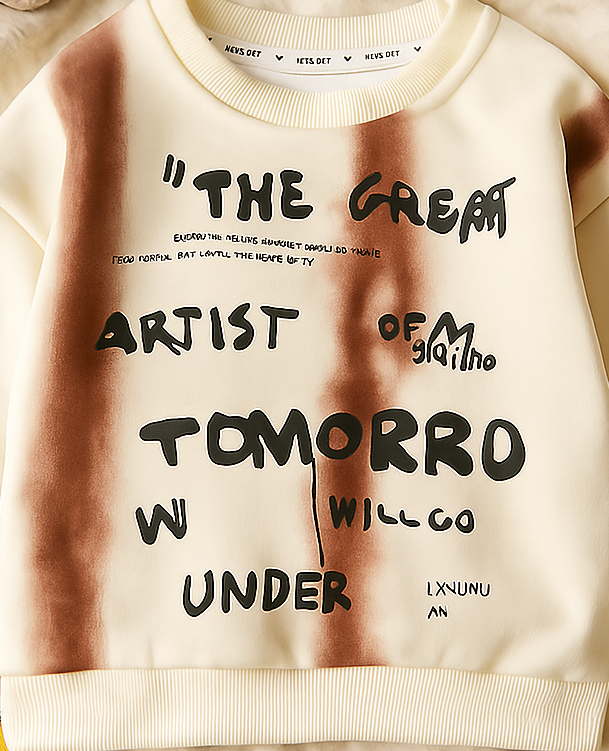 Boy's Cotton Knit Light Winter Full Sleeves Text Print Sweatshirt - Cream