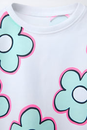 Googo Gaaga GIrls Flower Printed T-shirt in White