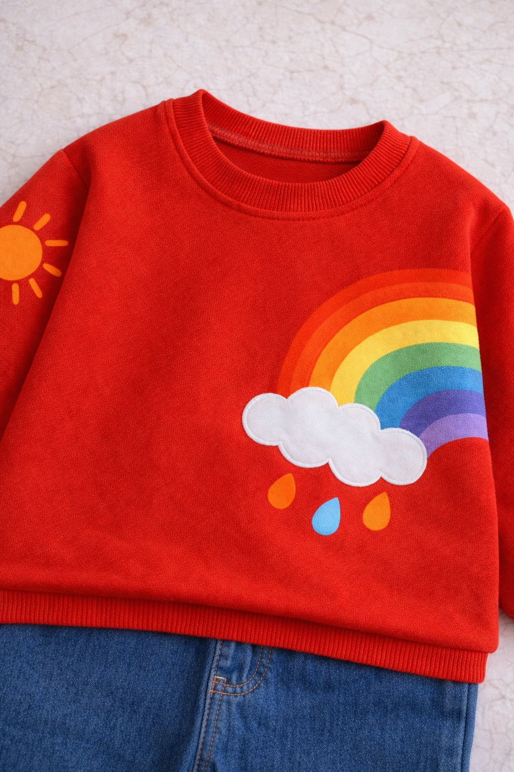 Boy's Light Winter Red Rainbow Print Sweatshirt & Pants Set