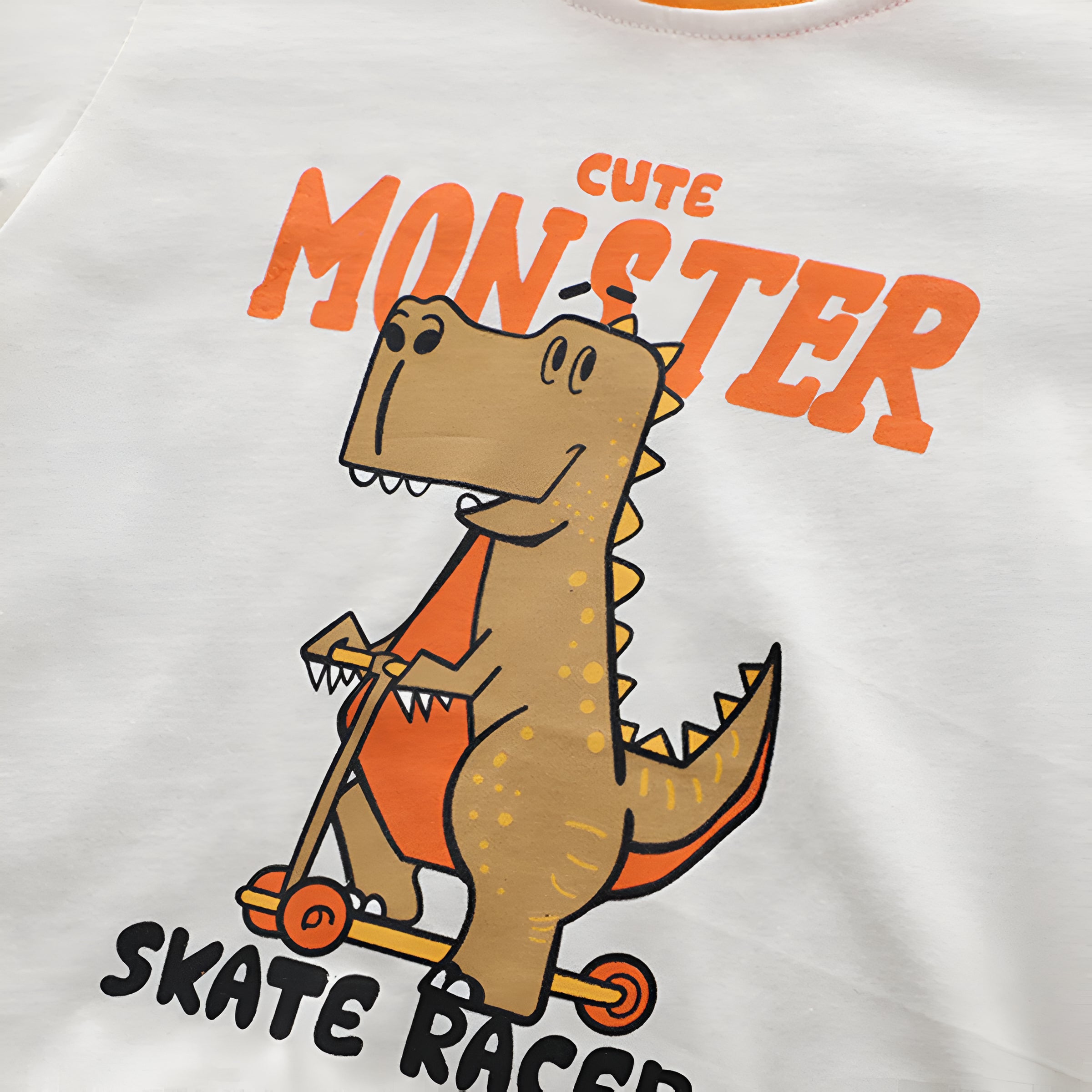 Boy's White Monster Print T-Shirt & Shorts Set