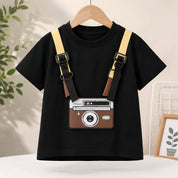 Googo Gaaga Boy's Cotton Camera Print T-Shirt & Shorts Set - Black