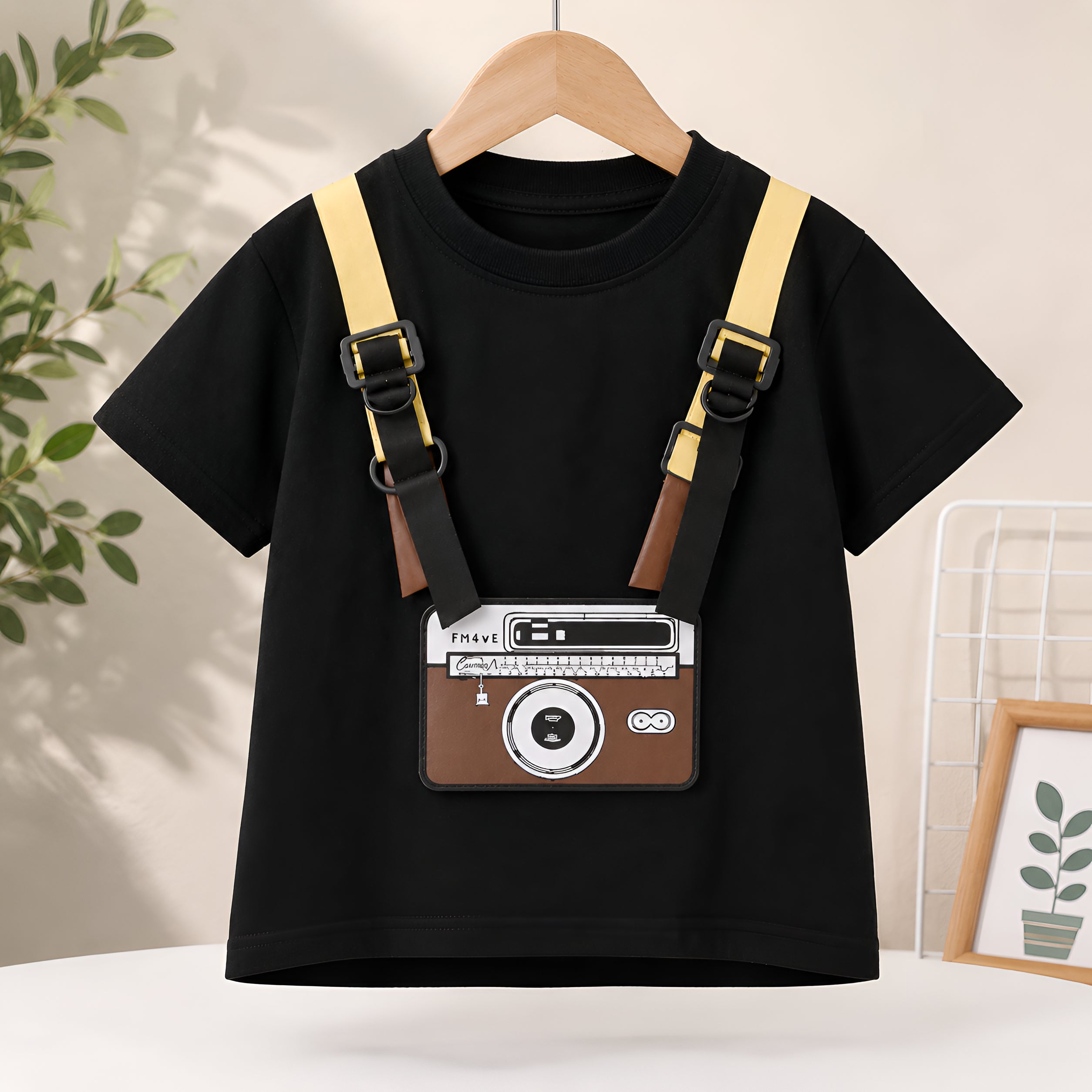 Googo Gaaga Boy's Cotton Camera Print T-Shirt & Shorts Set - Black