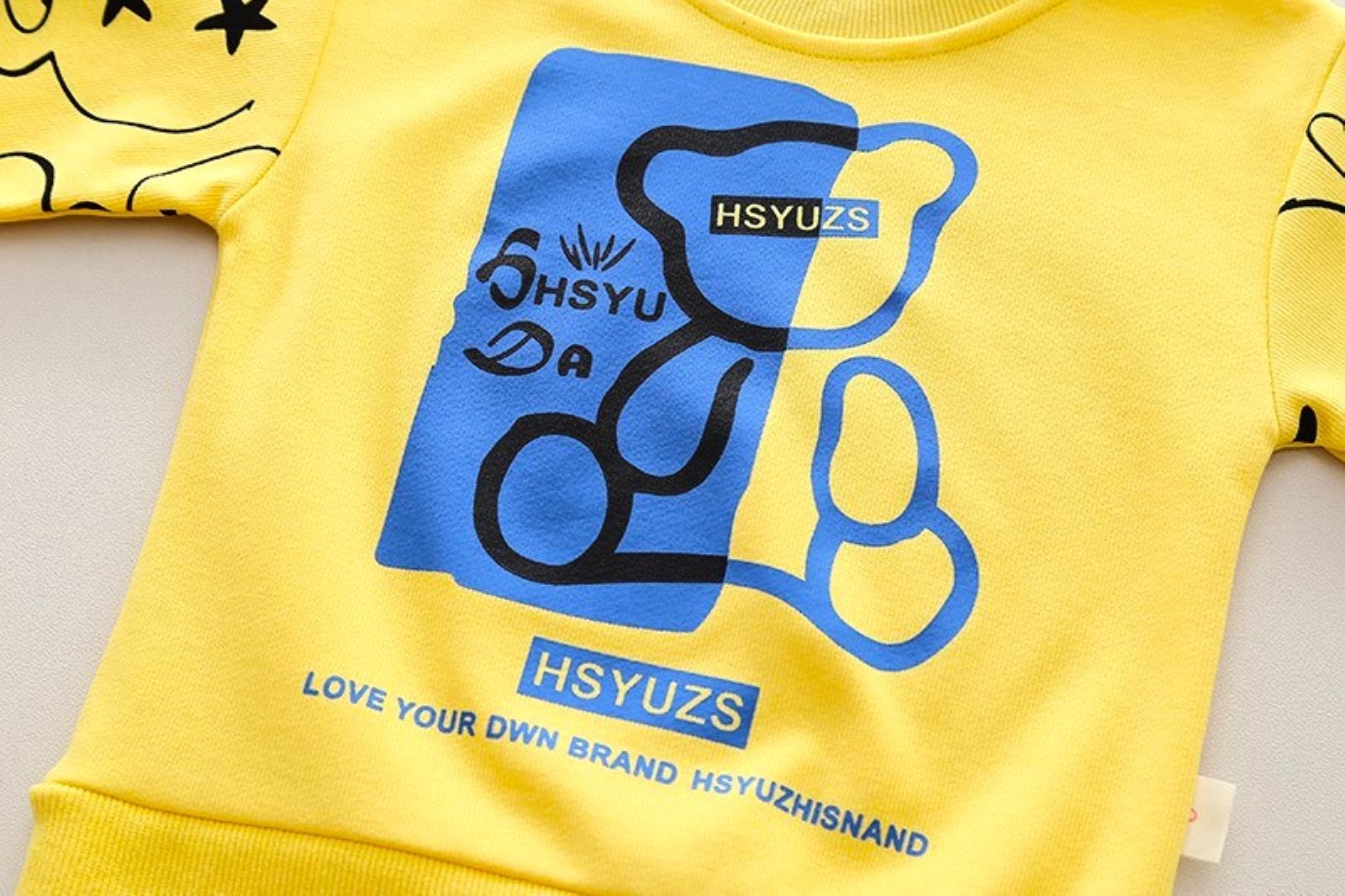 Boy's Yellow Teddy Print Sweatshirt & Pants Set