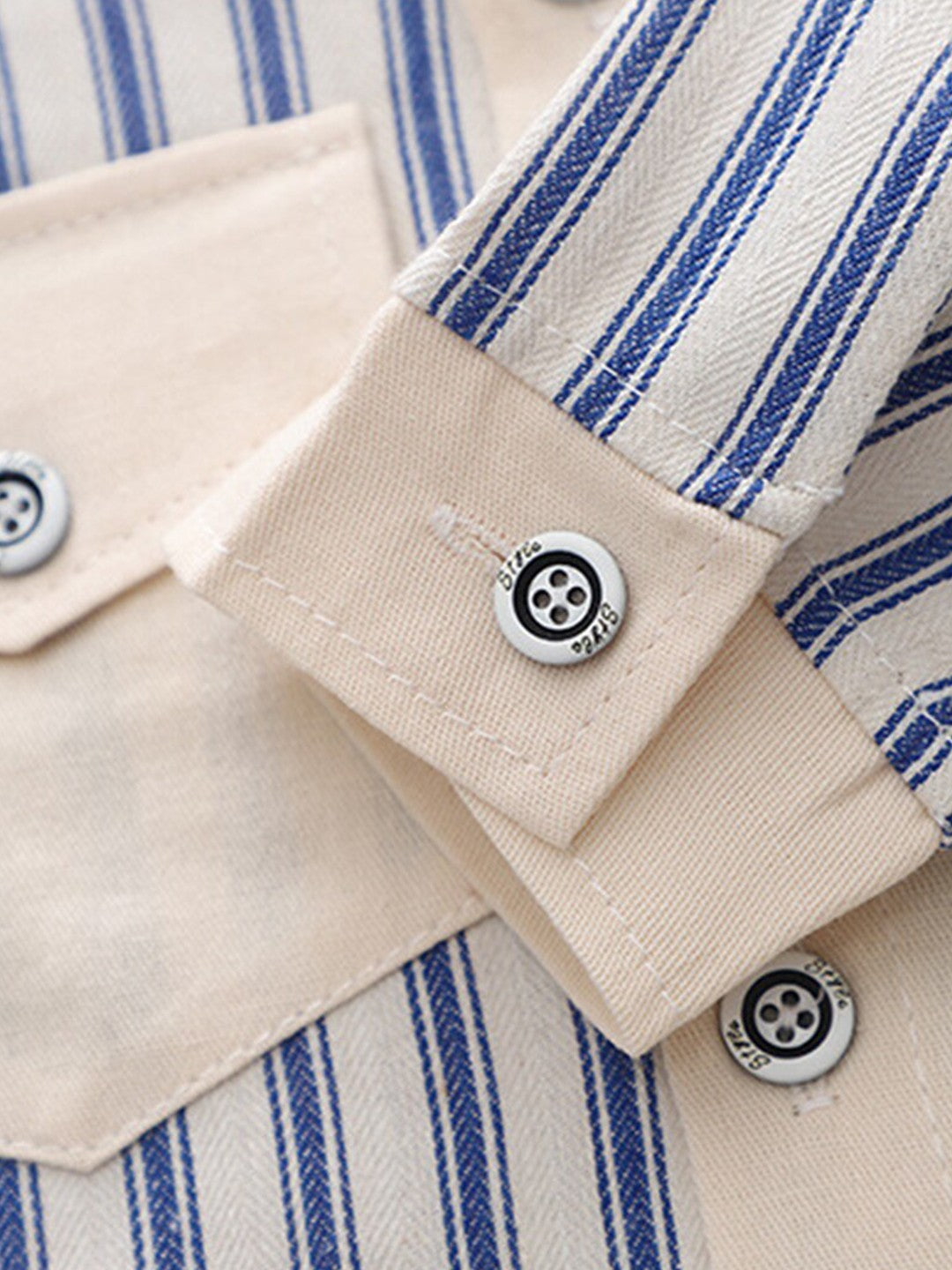 Boys Woven Stripes Printed Collared Neck Full Sleeves Shirt and Denim Pant Set - Cream