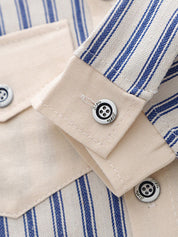 Boys Woven Stripes Printed Collared Neck Full Sleeves Shirt and Denim Pant Set - Cream